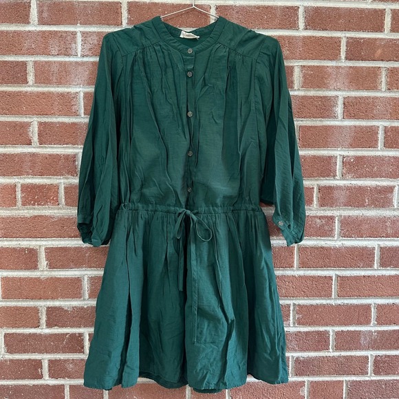 Anthropologie Dress The Korner Green Drawstring Waist Mini Button Front Size S - Picture 1 of 11